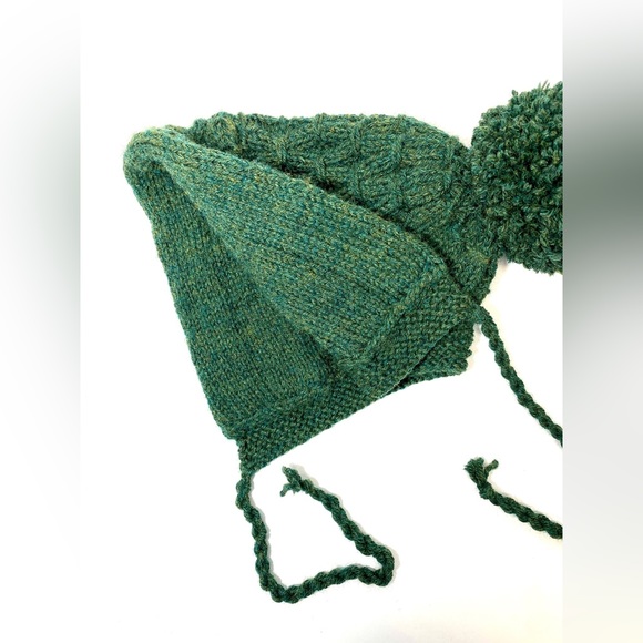 Hand Knit Ladies Ski Bonnet with Pom Pom, Earthy Neutral Green, Snow Bunny Hat main image 8